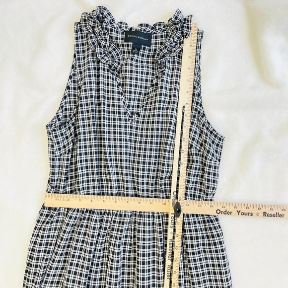 Donna Morgan Midi Dress Size 10 Tiered Dress Plaid Black White Sleeveless New - Picture 9 of 13